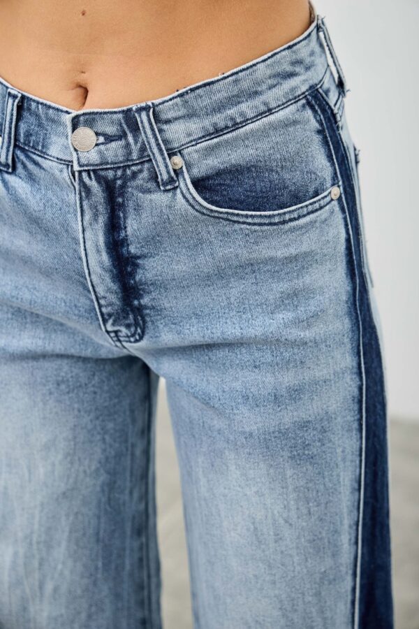 High-Rise Contrast Wide-Leg Jeans with Ribbon Tie