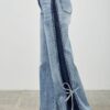 High-Rise Contrast Wide-Leg Jeans with Ribbon Tie
