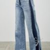 High-Rise Contrast Wide-Leg Jeans with Ribbon Tie