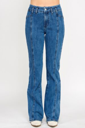 High-Rise Bell Bottom Jeans with Seam Detail