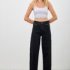High-Rise Straight Jeans with Front Pleat