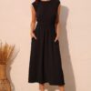 Matte Crepe Midi Dress with Ruched Elastic Waist