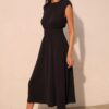 Matte Crepe Midi Dress with Ruched Elastic Waist