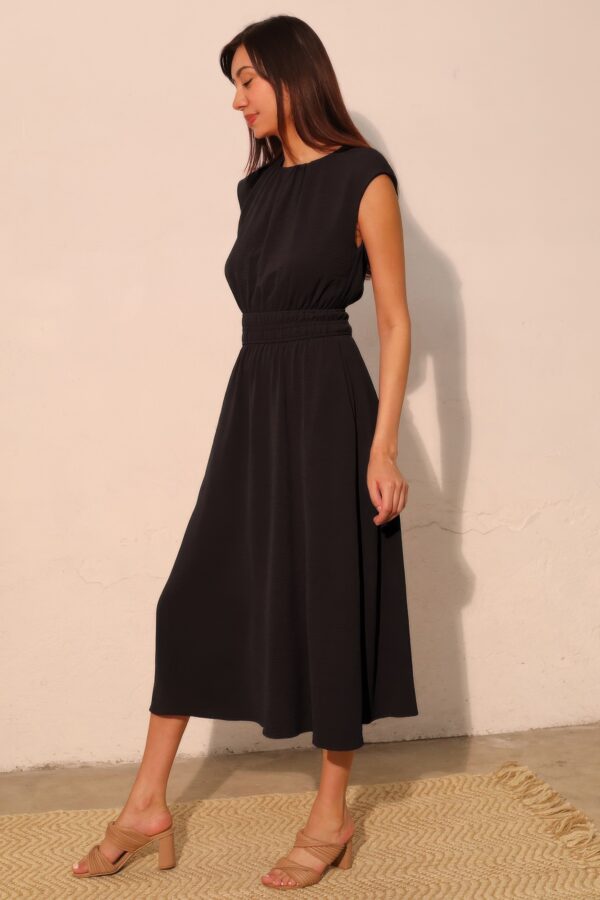 Matte Crepe Midi Dress with Ruched Elastic Waist