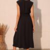 Matte Crepe Midi Dress with Ruched Elastic Waist