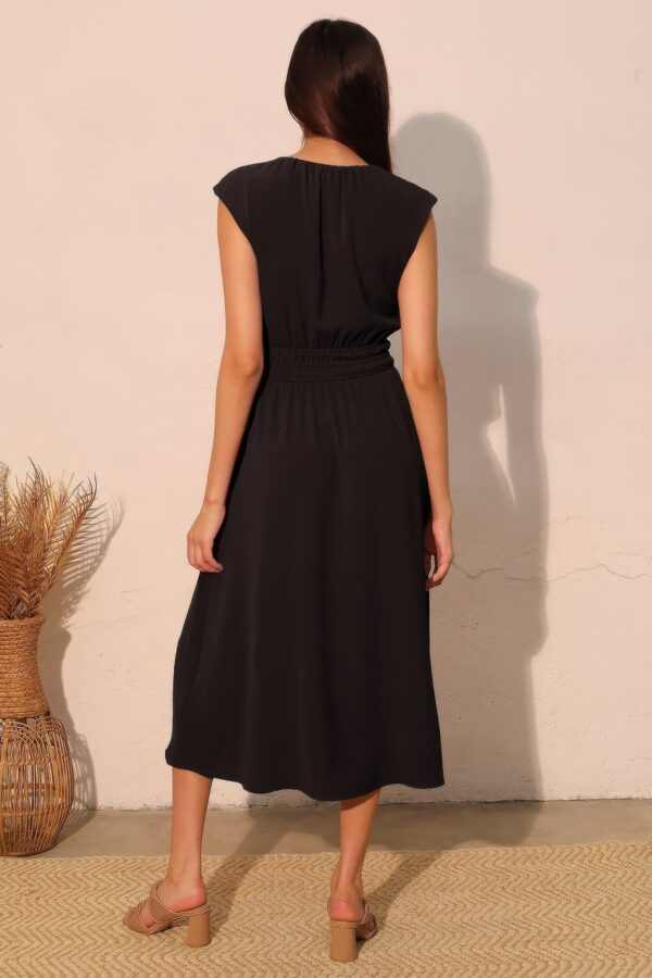 Matte Crepe Midi Dress with Ruched Elastic Waist