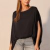 Boat-Neck Caftan Top in Washed Poly Silk – Made in USA