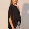 Boat-Neck Caftan Top in Washed Poly Silk – Made in USA