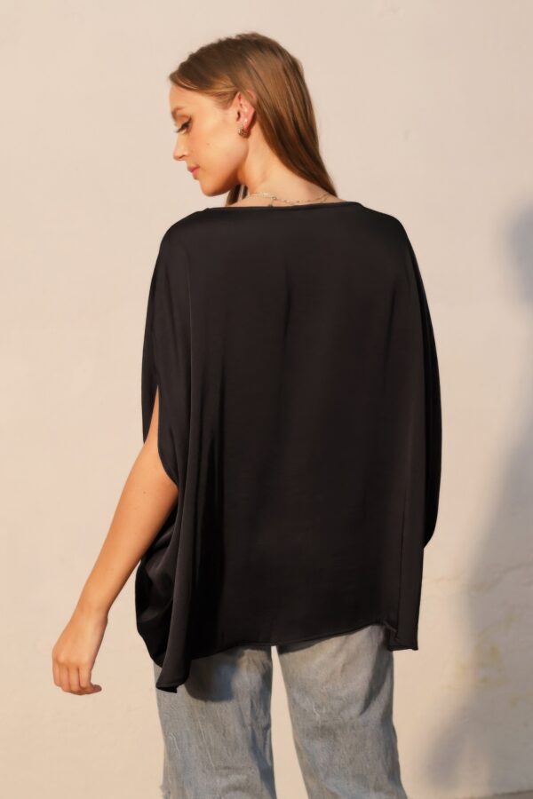 Boat-Neck Caftan Top in Washed Poly Silk – Made in USA