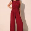 Textured Twist-Front Wide-Leg Jumpsuit – Made in USA