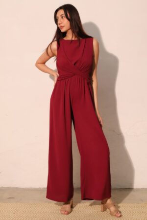 Textured Twist-Front Wide-Leg Jumpsuit – Made in USA
