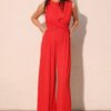 Textured Twist-Front Jumpsuit with Wide-Leg Silhouette