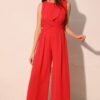 Textured Twist-Front Jumpsuit with Wide-Leg Silhouette