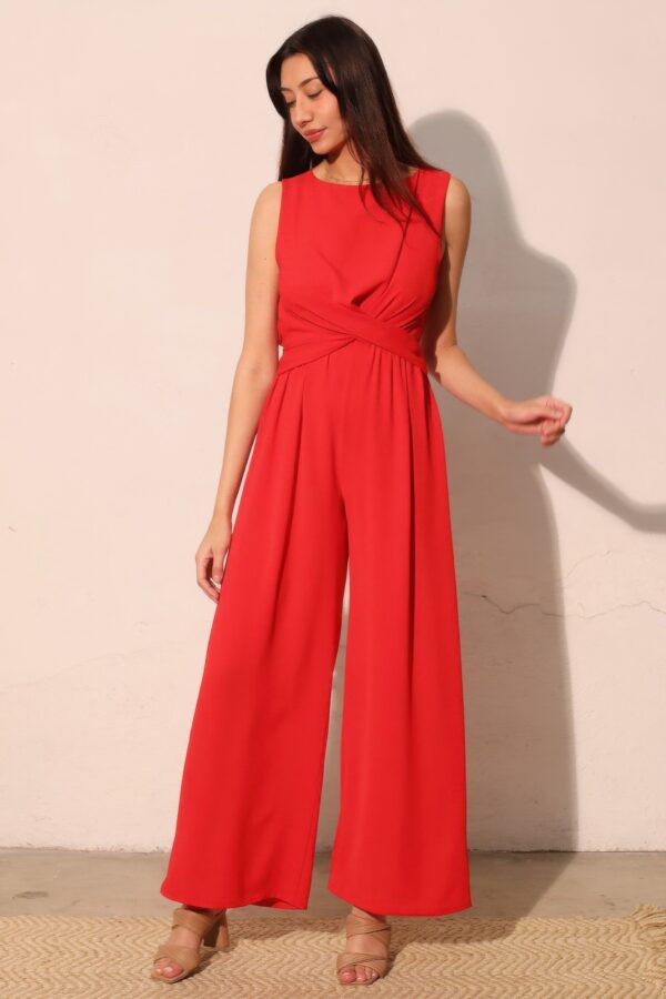 Textured Twist-Front Jumpsuit with Wide-Leg Silhouette