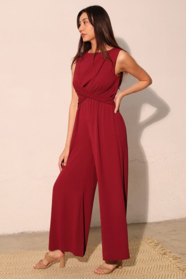 Textured Twist-Front Wide-Leg Jumpsuit – Made in USA
