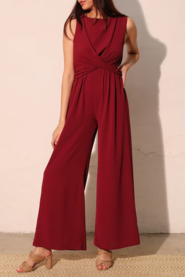 Textured Twist-Front Wide-Leg Jumpsuit – Made in USA