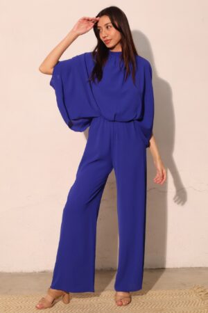 Mock-Neck Textured Caftan Jumpsuit – Made in USA