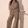 Mock-Neck Textured Caftan Jumpsuit – Made in USA
