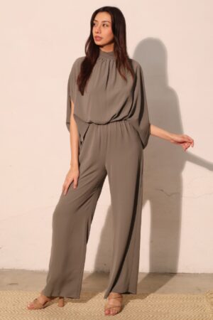 Mock-Neck Textured Caftan Jumpsuit – Made in USA