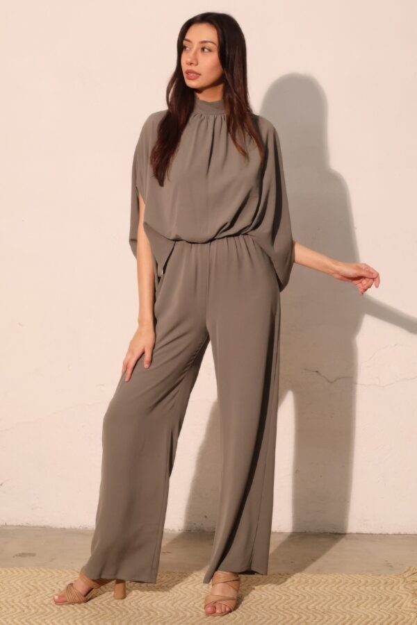 Mock-Neck Textured Caftan Jumpsuit – Made in USA