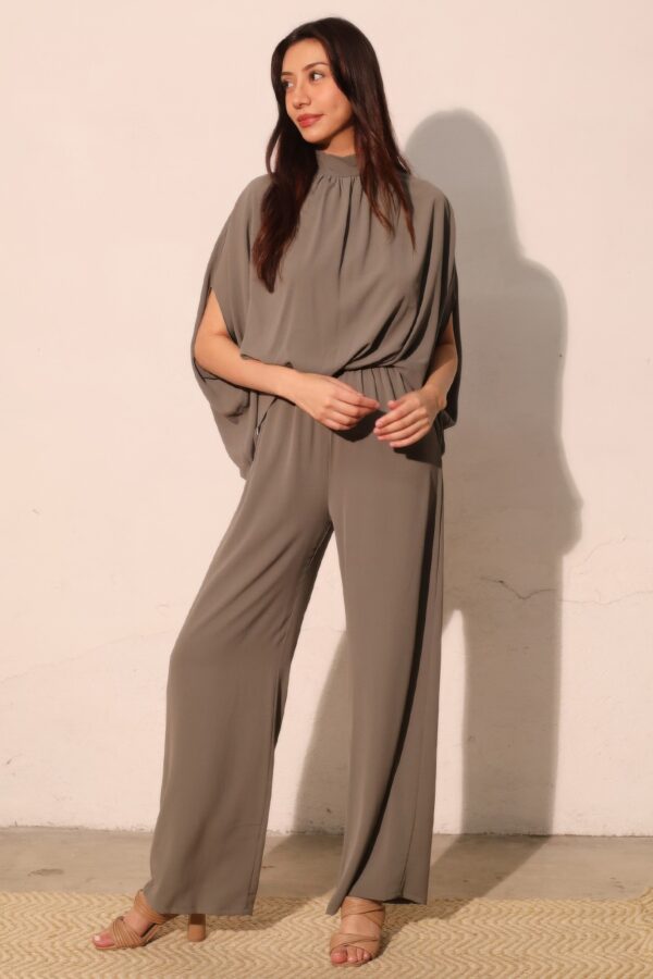Mock-Neck Textured Caftan Jumpsuit – Made in USA