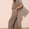 Mock-Neck Textured Caftan Jumpsuit – Made in USA