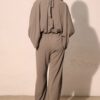 Mock-Neck Textured Caftan Jumpsuit – Made in USA