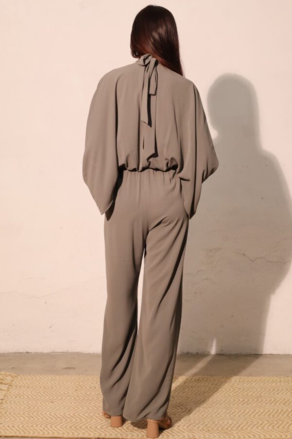 Mock-Neck Textured Caftan Jumpsuit – Made in USA