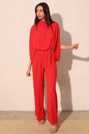 Textured Mock Neck Caftan Jumpsuit – Made in U.S.A.