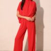 Textured Mock Neck Caftan Jumpsuit – Made in U.S.A.