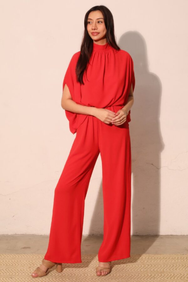 Textured Mock Neck Caftan Jumpsuit – Made in U.S.A.