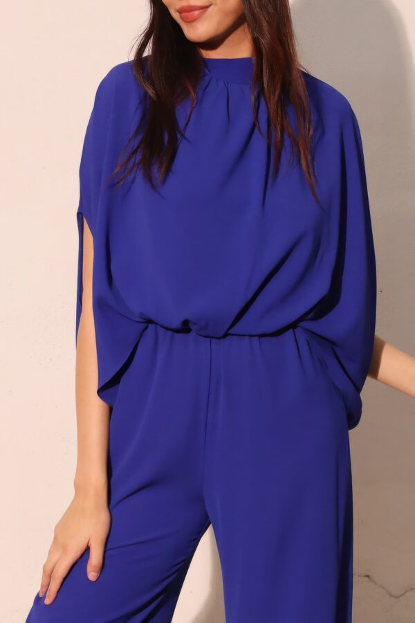 Mock-Neck Textured Caftan Jumpsuit – Made in USA