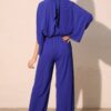 Mock-Neck Textured Caftan Jumpsuit – Made in USA