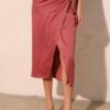 Side Wrap Midi Skirt in Washed Satin Crepe