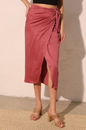 Side Wrap Midi Skirt in Washed Satin Crepe