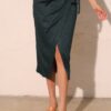 Washed Satin Crepe Side-Wrap Midi Skirt – Tie Waist