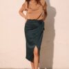 Washed Satin Crepe Side-Wrap Midi Skirt – Tie Waist