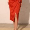 Washed Satin Crepe Side-Wrap Midi Skirt – Made in USA