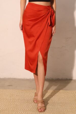 Washed Satin Crepe Side-Wrap Midi Skirt – Made in USA