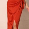 Washed Satin Crepe Side-Wrap Midi Skirt – Made in USA