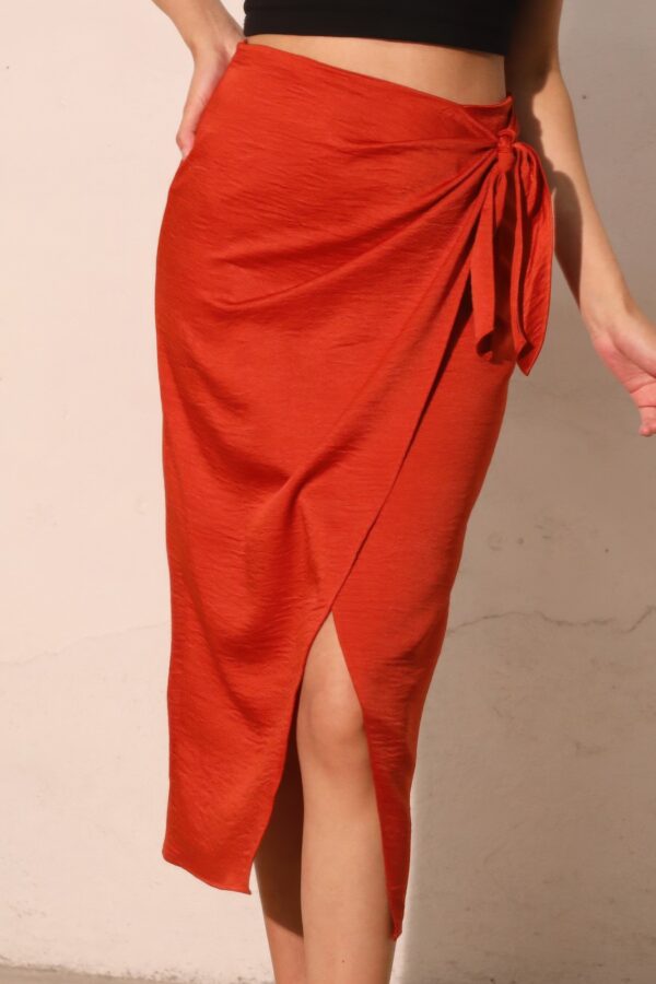 Washed Satin Crepe Side-Wrap Midi Skirt – Made in USA