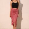 Side Wrap Midi Skirt in Washed Satin Crepe
