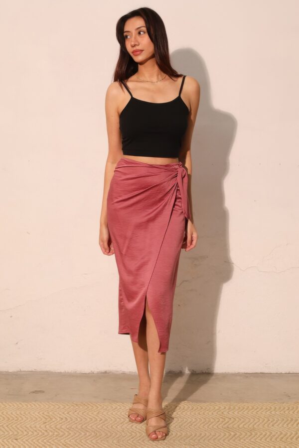 Side Wrap Midi Skirt in Washed Satin Crepe