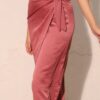 Side Wrap Midi Skirt in Washed Satin Crepe