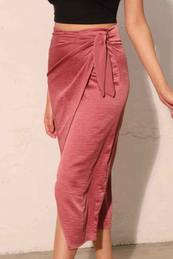 Side Wrap Midi Skirt in Washed Satin Crepe