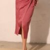 Side Wrap Midi Skirt in Washed Satin Crepe