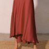 Washed Poly Silk Midi Pleated Swing Skirt