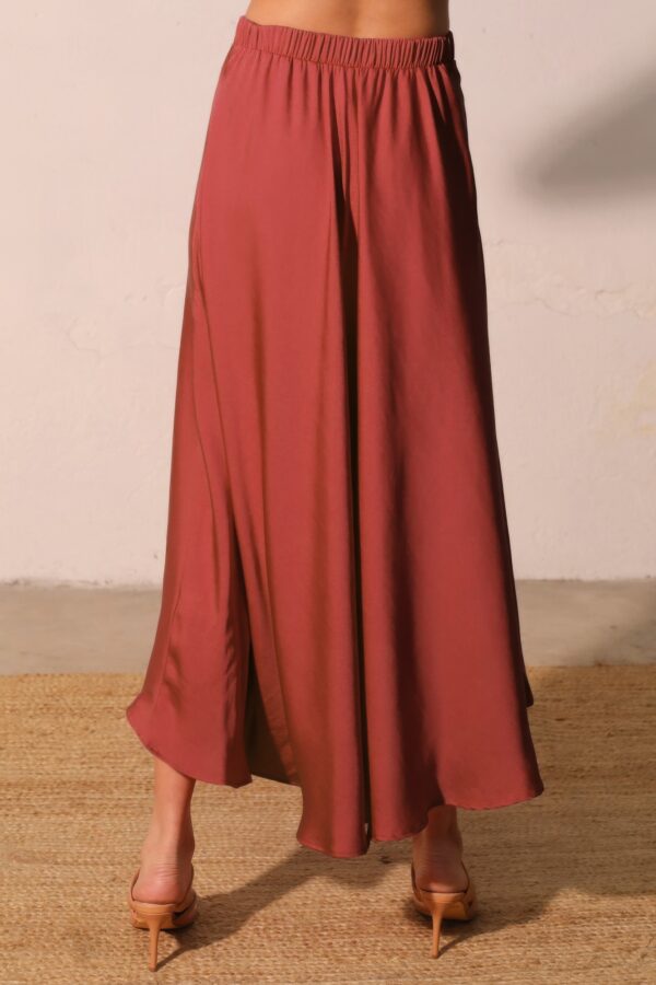 Washed Poly Silk Midi Pleated Swing Skirt