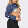 Cropped Denim Button-Down Bolero – Tailored Collar