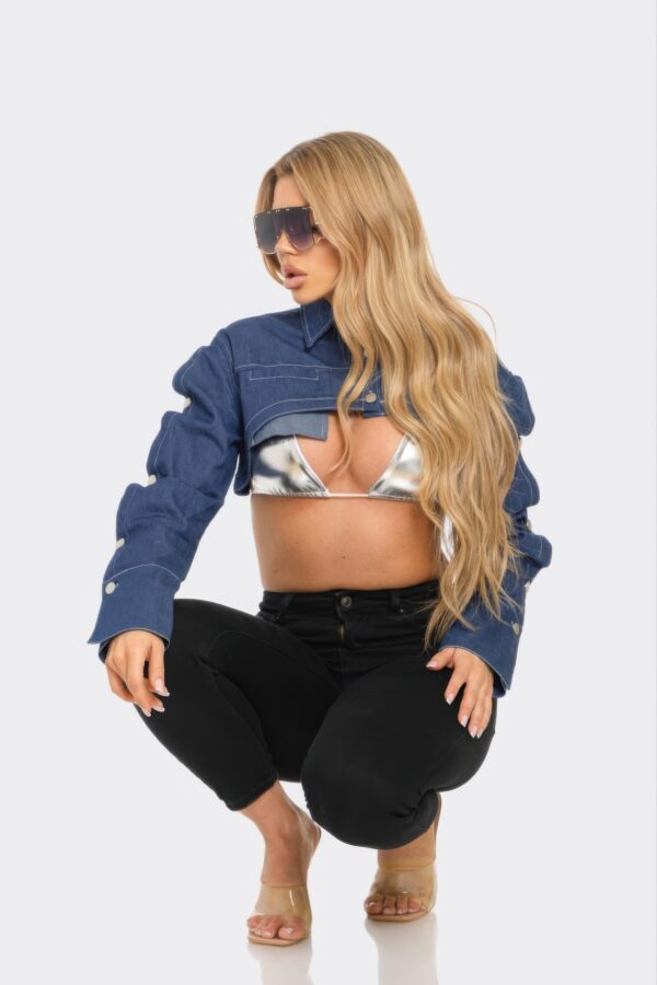 Cropped Denim Button-Down Bolero – Tailored Collar